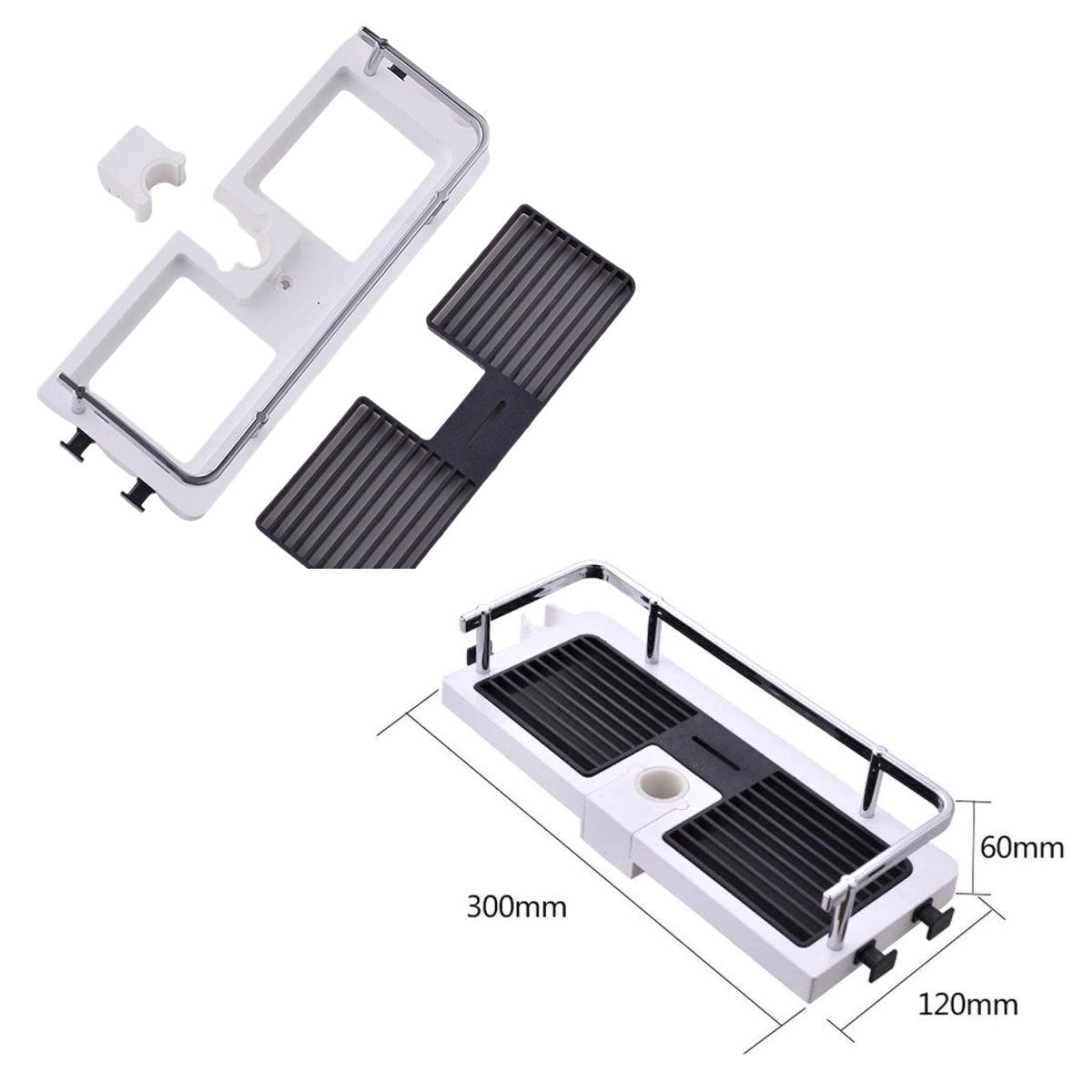 miorashop® Banyo Direğine Asılabilir Köşelik Şampuanlık Sabunluk Çift Askılı Düzenleyici Raf Paslanmaz