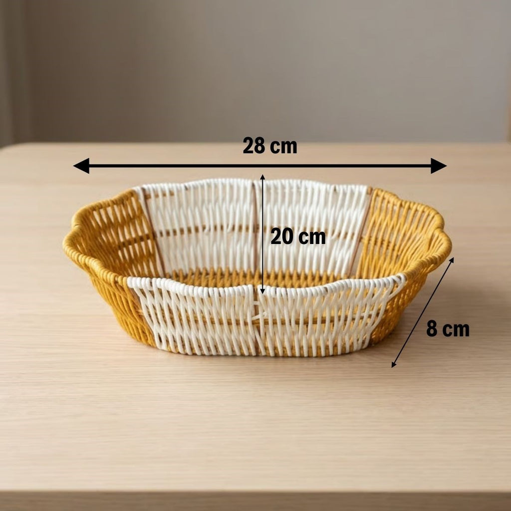 miorashop® Oval Çift Renkli Plastik Rattan Ekmek ve Meyve Sepeti - Çok Amaçlı Banyo ve Mutfak Düzenleyici - Yıkanabilir Dekoratif Tezgâh Üstü Organize