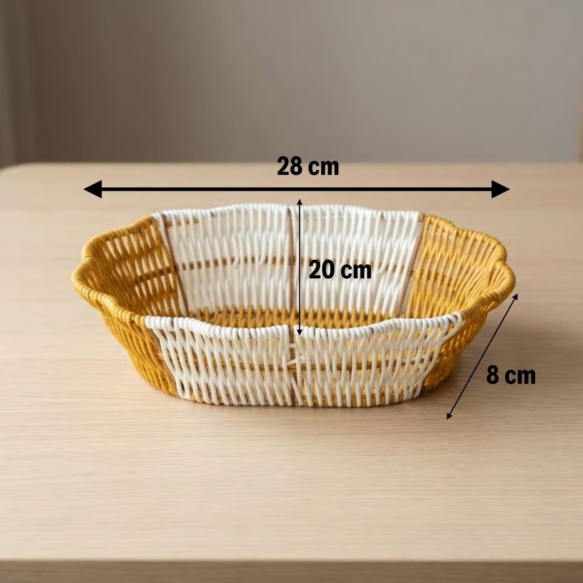 miorashop® Oval Çift Renkli Plastik Rattan Ekmek ve Meyve Sepeti - Çok Amaçlı Banyo ve Mutfak Düzenleyici - Yıkanabilir Dekoratif Tezgâh Üstü Organize