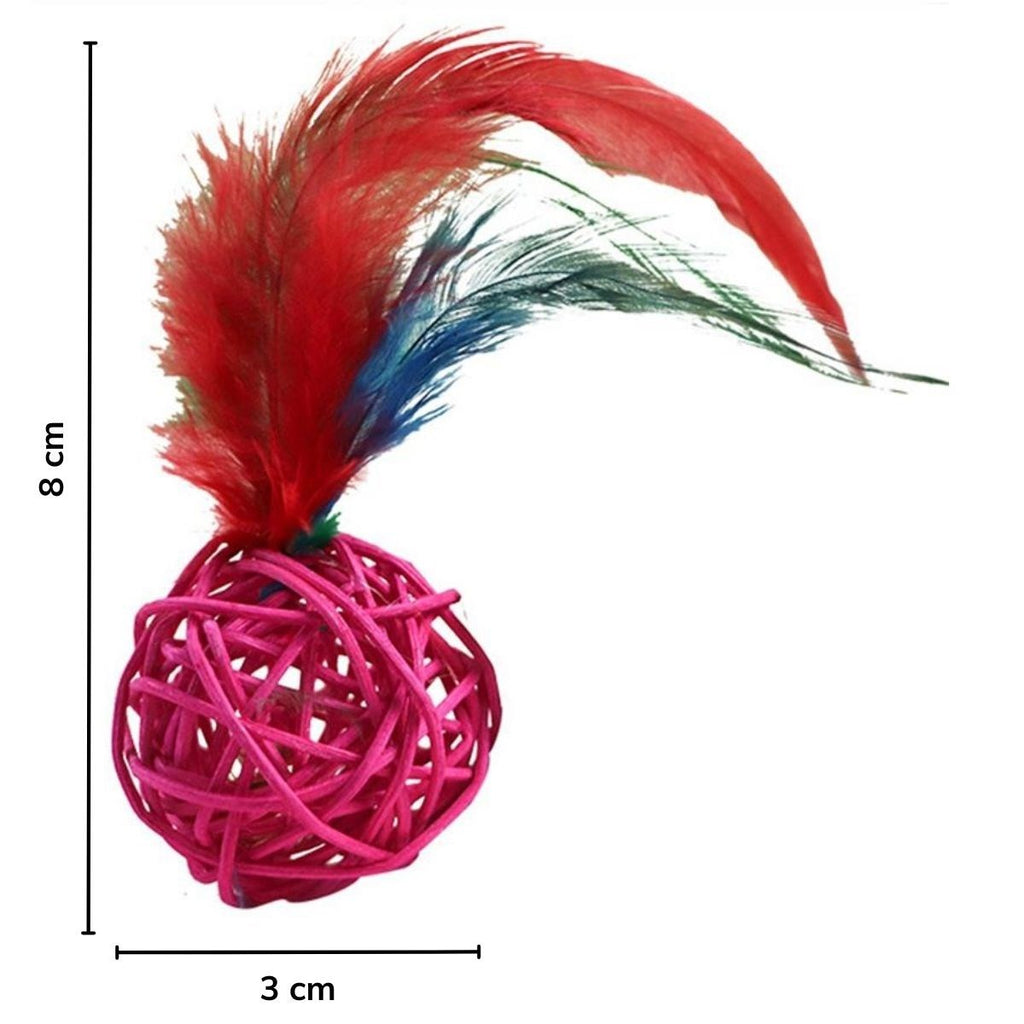 miorashop® 2li Rattan Renkli Peluş Tüy Kedi Köpek Oyuncak Yakalama Çiğneme Çıngıraklı Top Oyuncağı