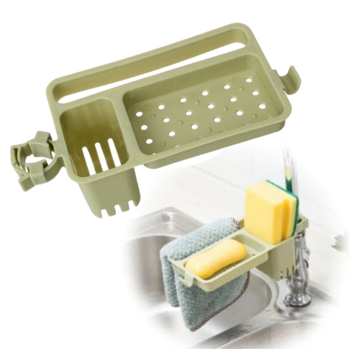 miorashop® Musluğa Takılan Sünger Havlu Askılı Sabun Hazneli mutfak Banyo Lavabo Düzenleyici Organizer
