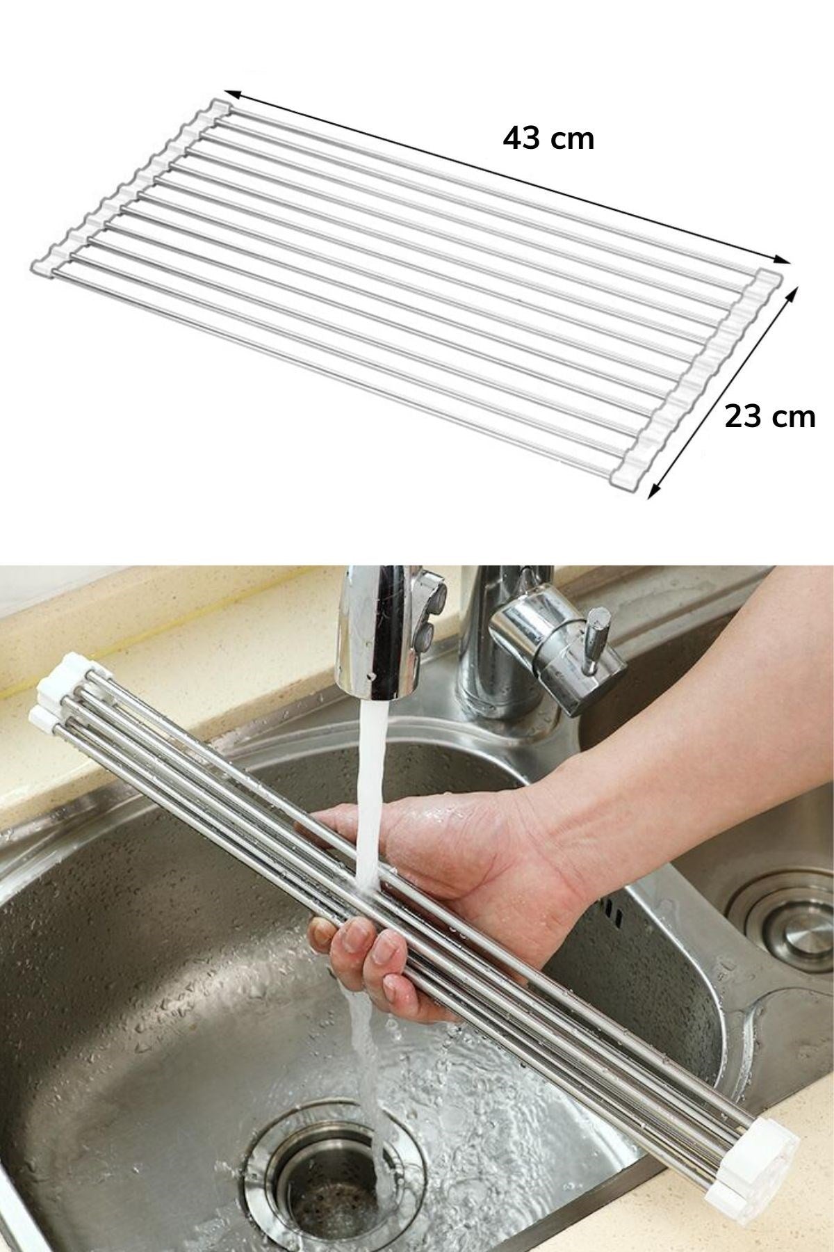miorashop® Evye Üstü Katlanır Nihale Paslanmaz Çelik Pratik Sebze Meyve Bulaşık Kurutma Süzgeci