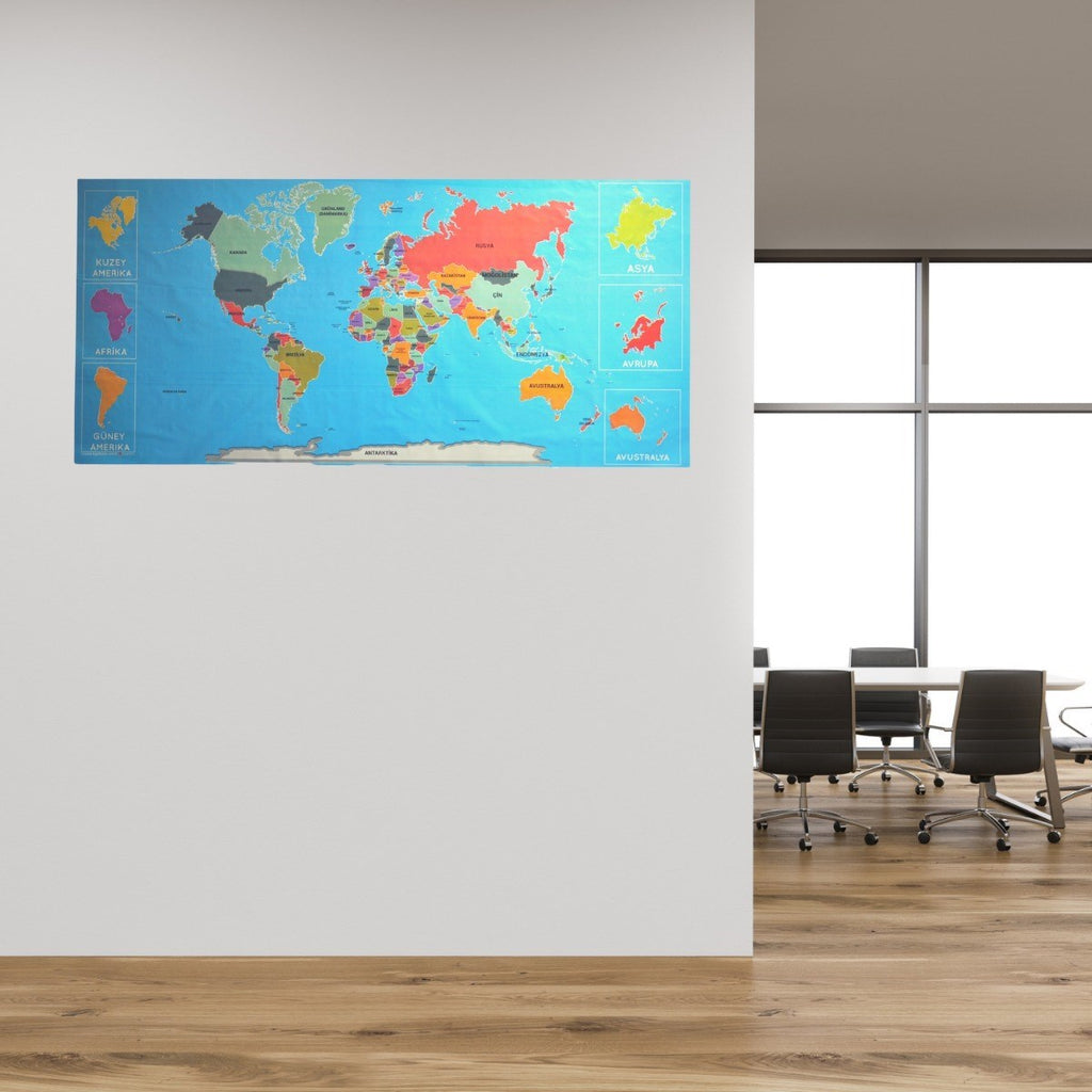 miorashop® Renkli Atlas Dünya Haritası Manyetik Yapıştırıcı Gerektirmeyen Duvar Stickerı 118 CM * 56 CM