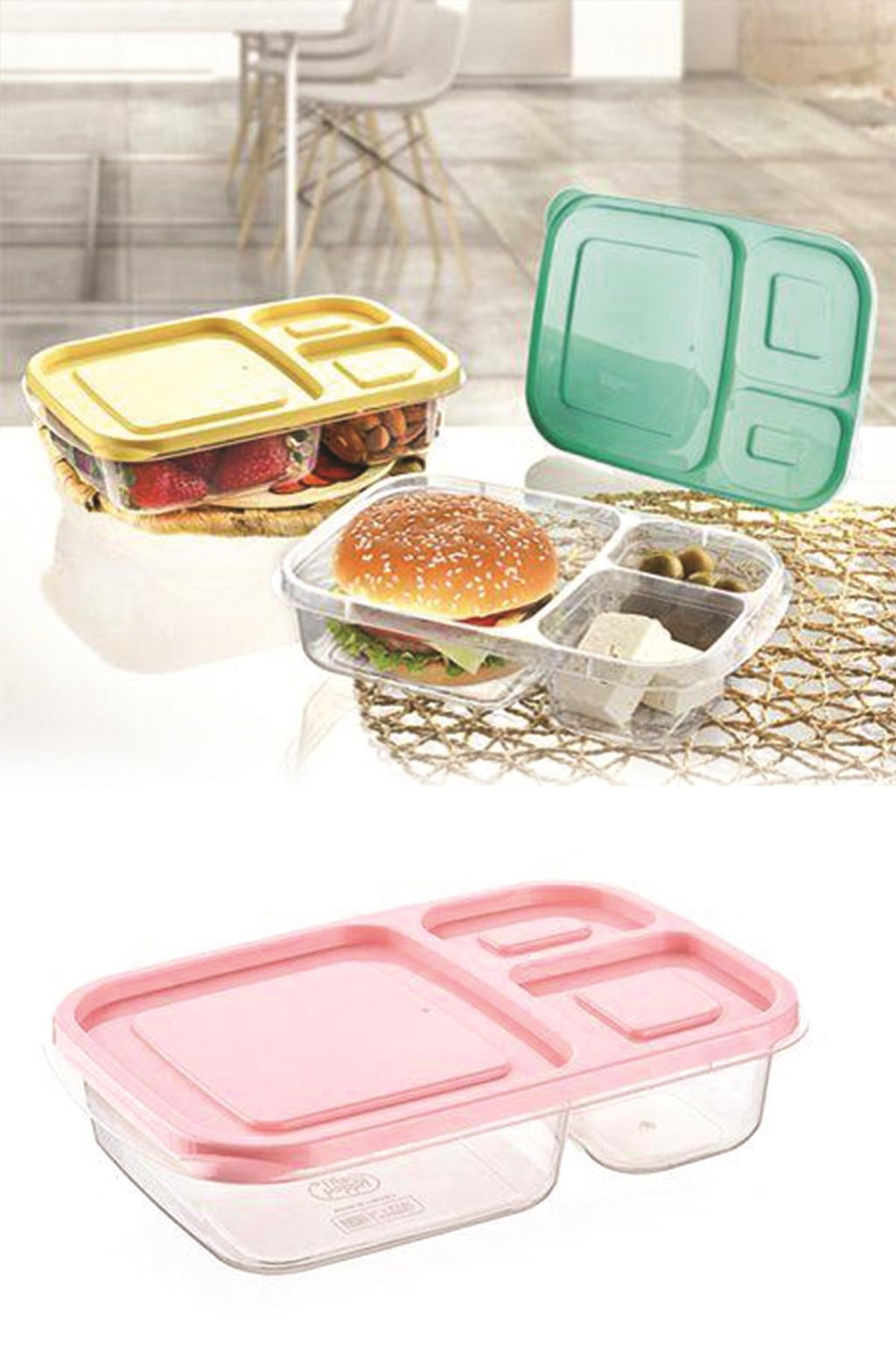 miorashop® 3 Bölmeli Sefer Tası Pratik Kolay Gıda Diyet Saklama Erzak Kabı