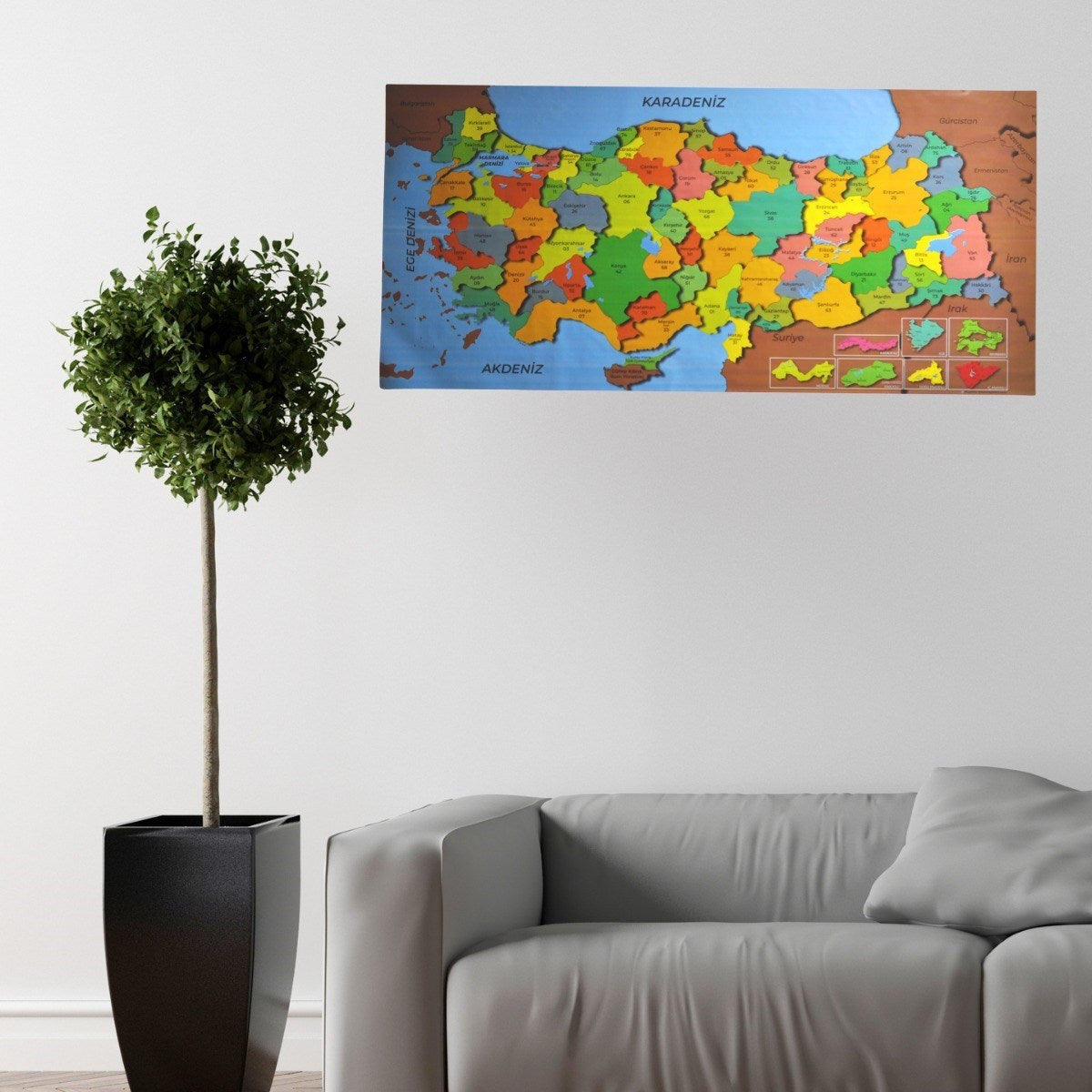 miorashop® Renkli Türkiye Haritası Manyetik Yapıştırıcı Gerektirmeyen Duvar Stickerı 118 CM * 56 CM
