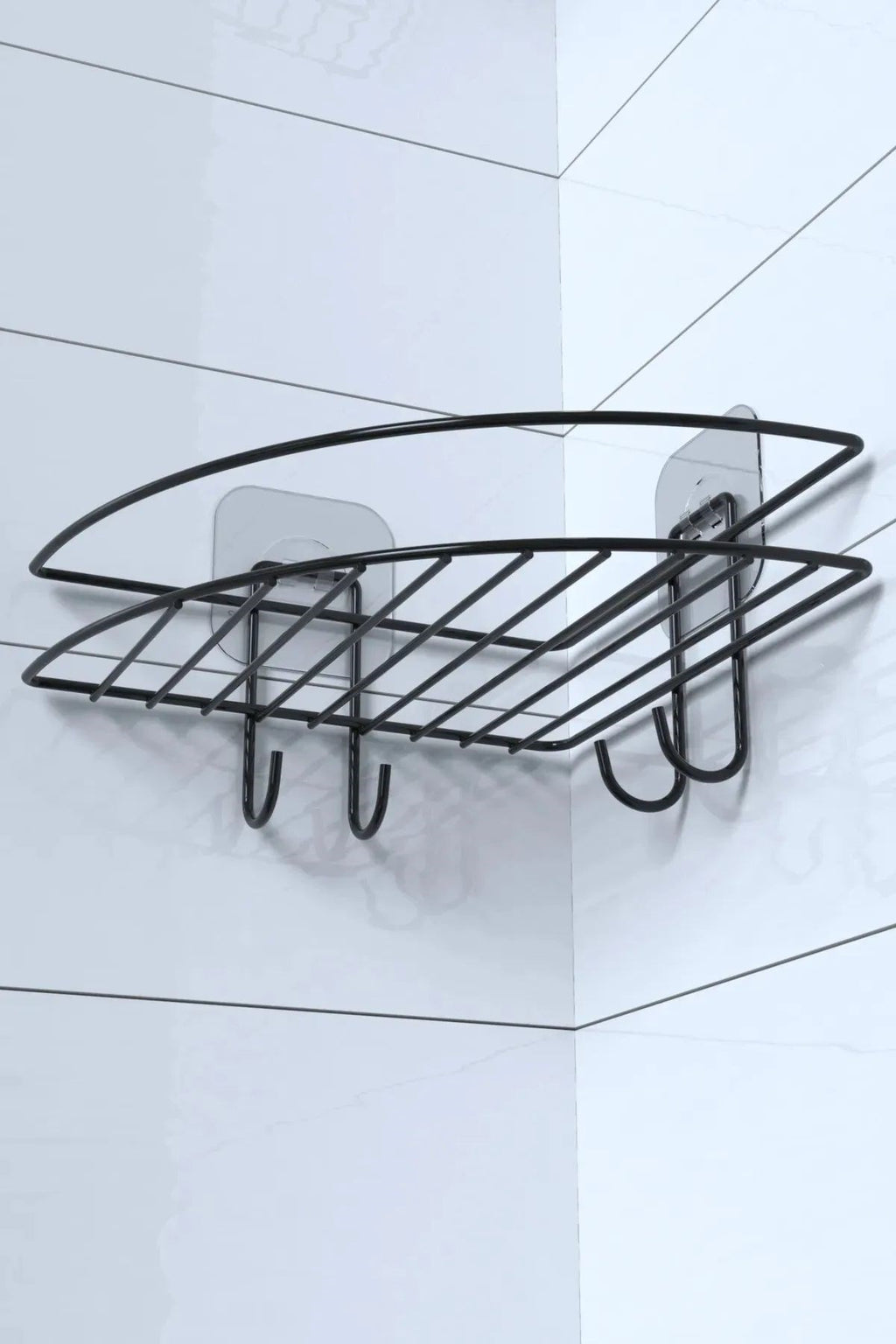 miorashop® Yapışkanlı Banyo Köşeliği Kancalı Köşe Rafı Duş Şampuanlık Duvar Düzenleyici Organizer Raf
