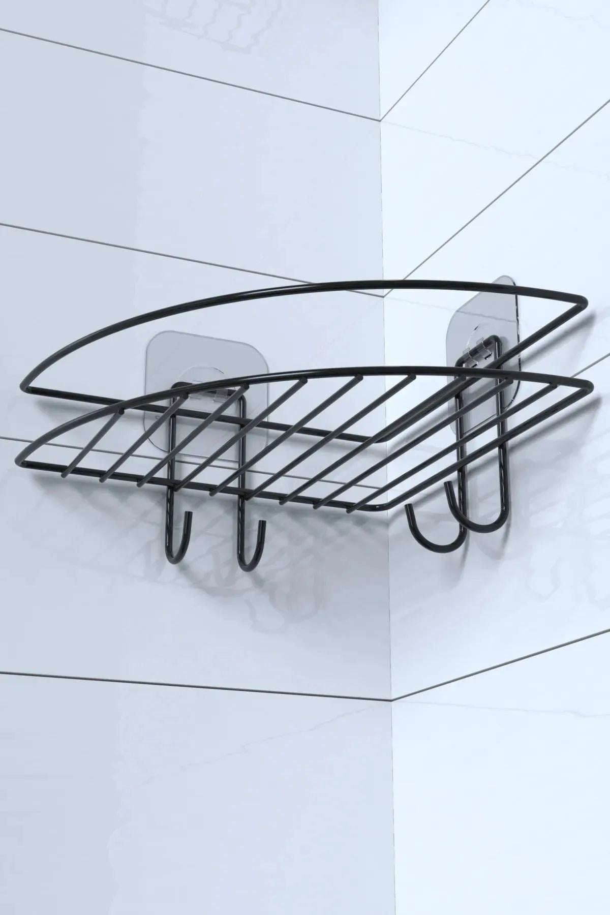 miorashop® Yapışkanlı Banyo Köşeliği Kancalı Köşe Rafı Duş Şampuanlık Duvar Düzenleyici Organizer Raf
