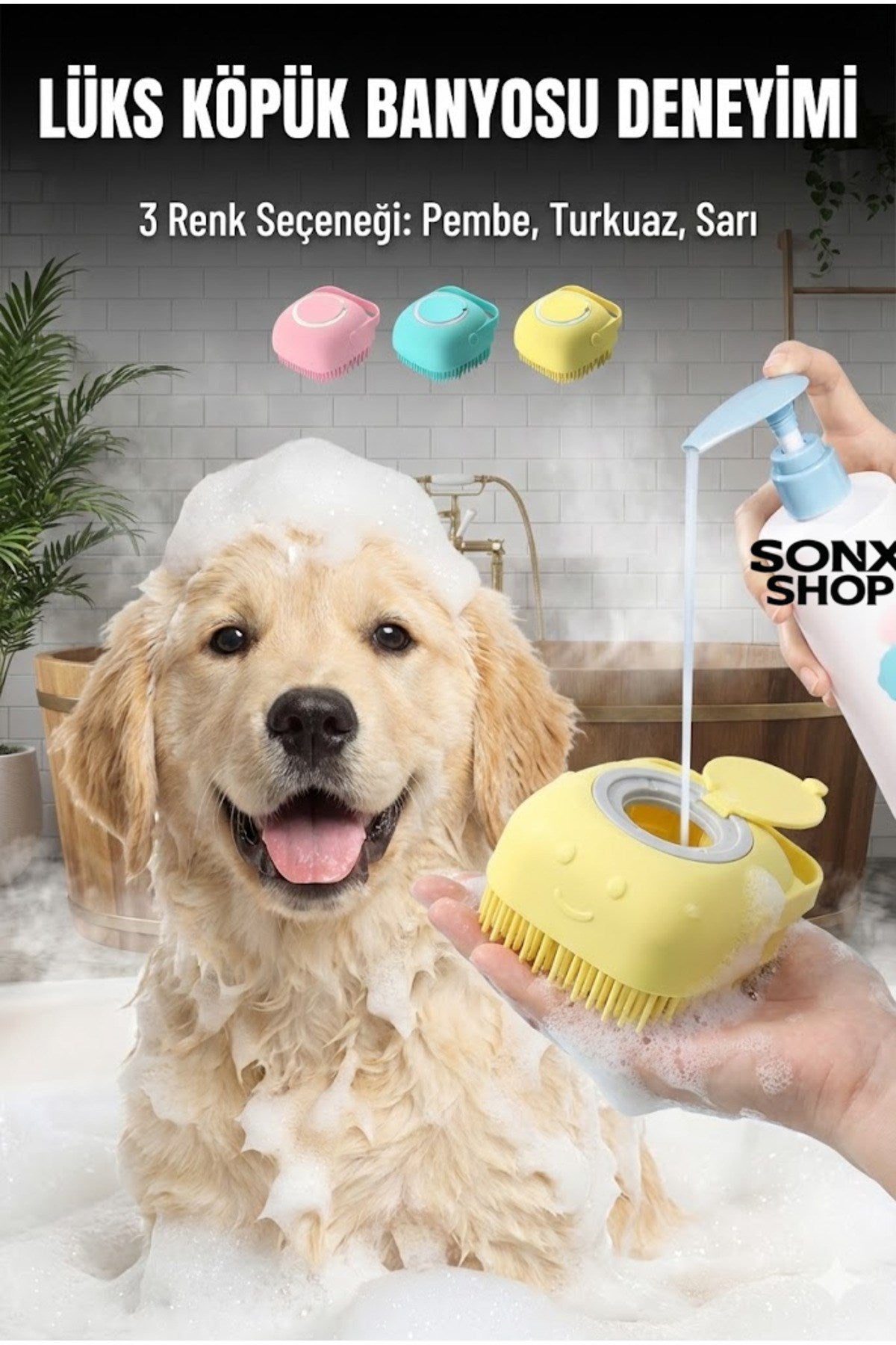 Şampuan Hazneli Kedi Köpek Yıkama Fırçası - Silikon Masaj Tarağı ve Evcil Hayvan Banyo Aparatı