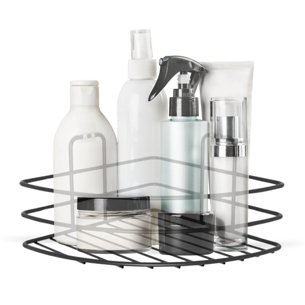 miorashop® Kendiliğinden Yapışkanlı Montaj Gerektirmeyen Tek Katlı Banyo Askı Köşe Şampuanlık Siyah