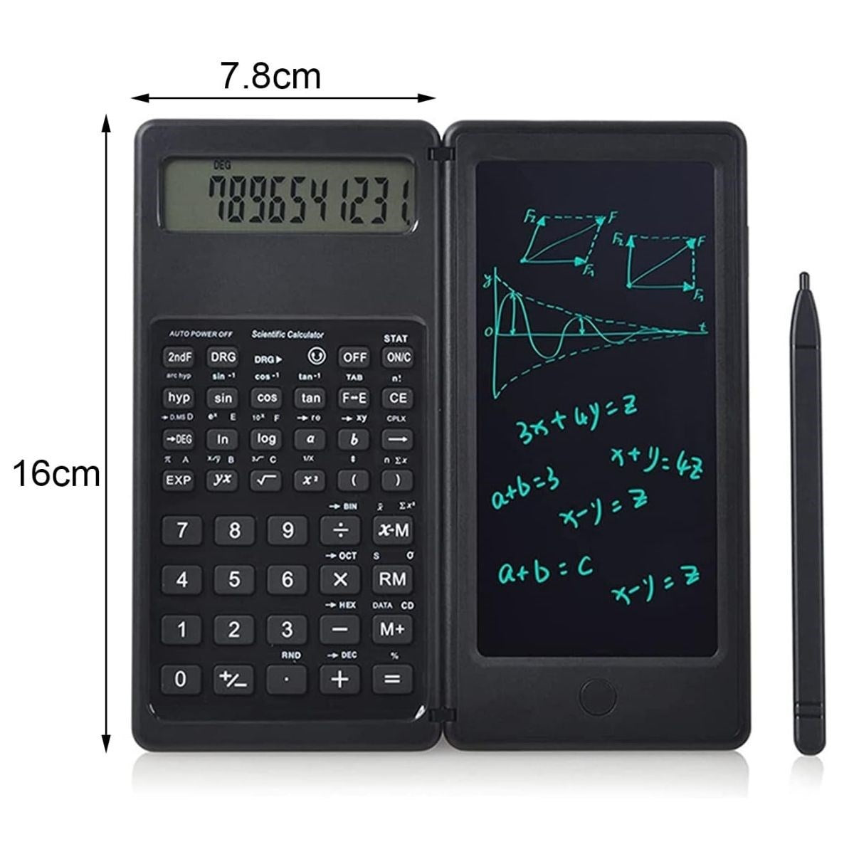 miorashop® Silinebilir LCD Yazı Tabletli,Kalemli Katlanabilir Bilimsel Hesap Makinesi