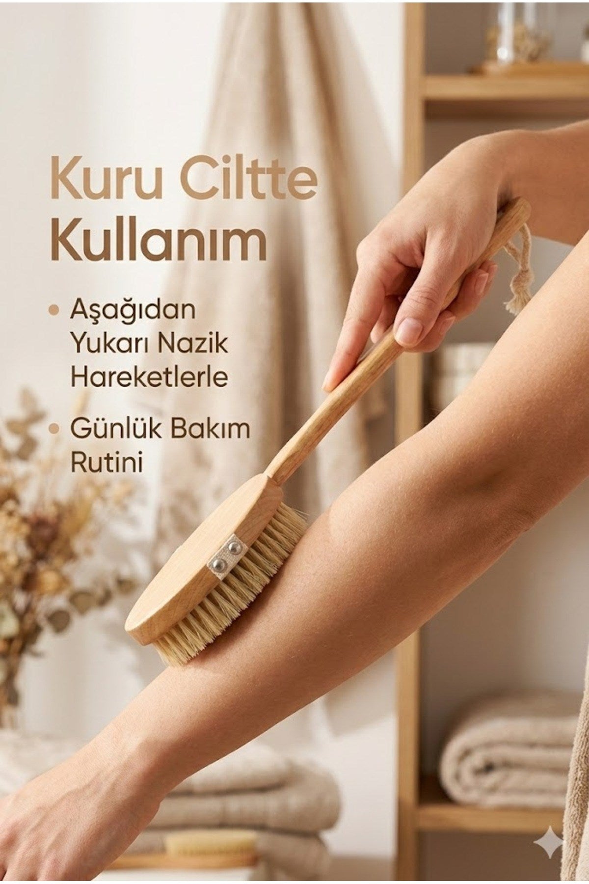 Saplı Doğal Vücut Fırçası – Sırt İçin Uzun Saplı, Kuru Fırçalama ve Masaj Etkili