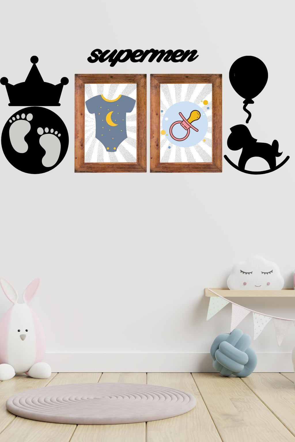 miorashop® DECO103 Supermen Dekoratif Duvar Süsü Tablo Aksesuar Ahşap Tasarım Hediye Pano Sticker Seti