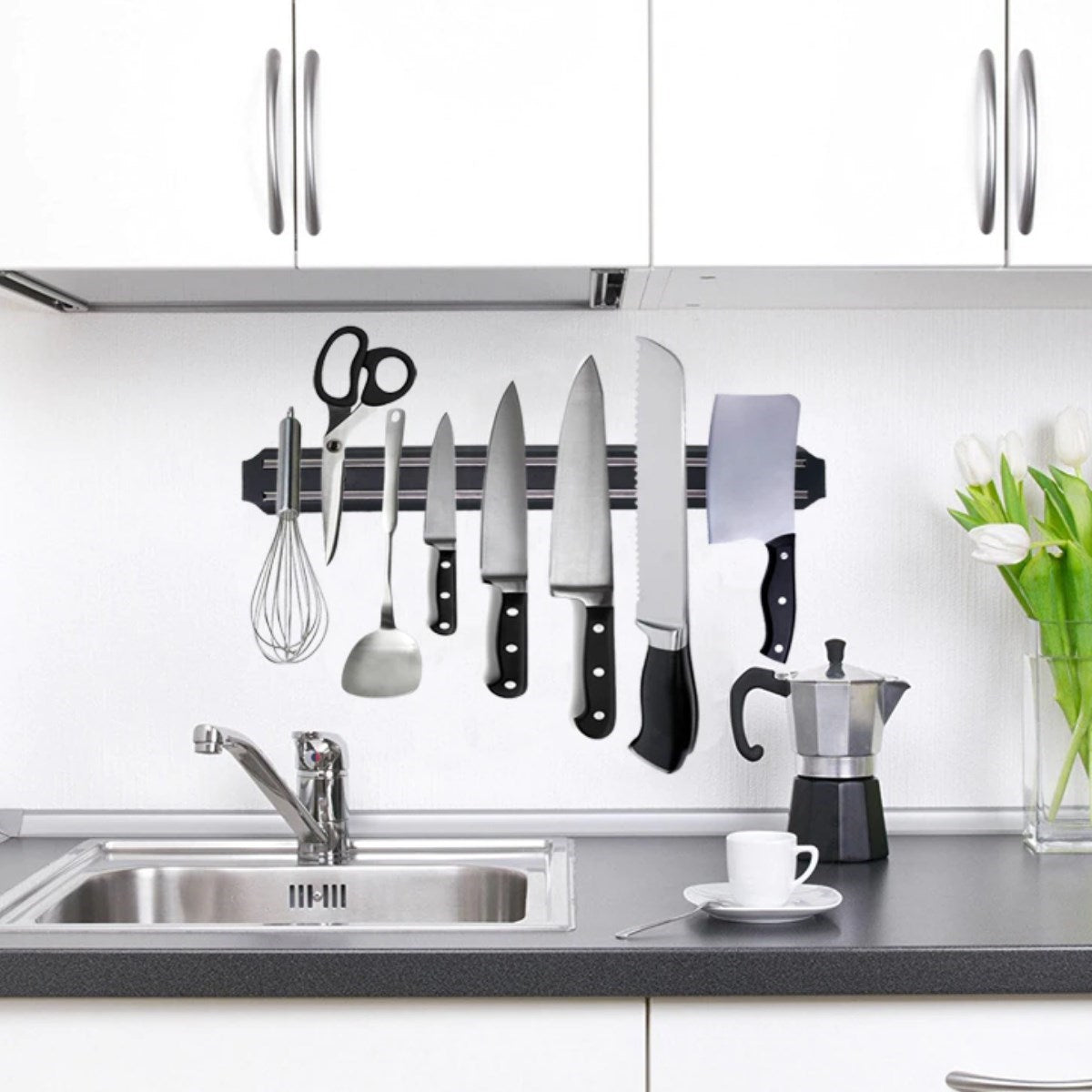 miorashop® Mıknatıslı Paslanmaz Duvar Bıçak Askısı Standı 33 Cm  Aparat