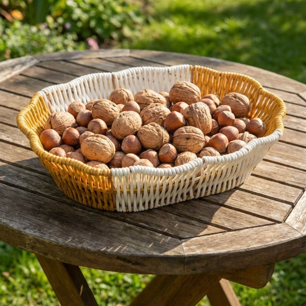 miorashop® Oval Çift Renkli Plastik Rattan Ekmek ve Meyve Sepeti - Çok Amaçlı Banyo ve Mutfak Düzenleyici - Yıkanabilir Dekoratif Tezgâh Üstü Organize