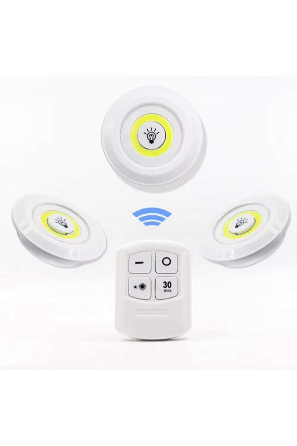 3 Lü Kumandalı Yapışkanlı Kablosuz Pilli Led Spot Lamba Işıldak