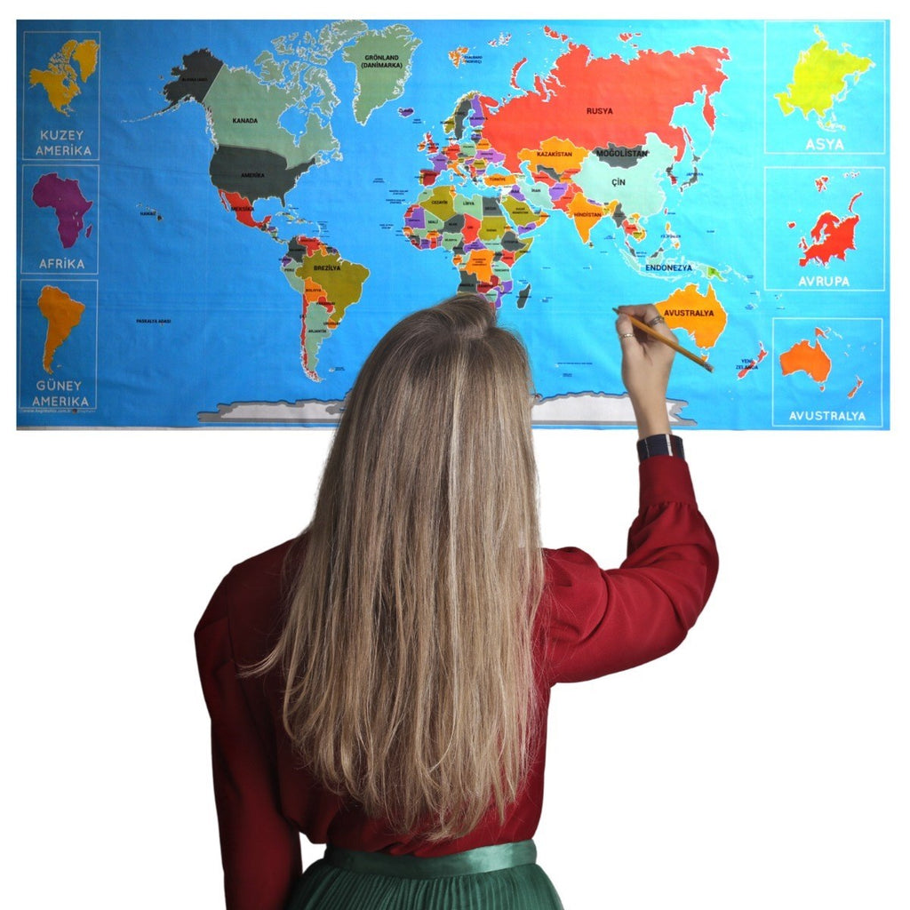 miorashop® Renkli Atlas Dünya Haritası Manyetik Yapıştırıcı Gerektirmeyen Duvar Stickerı 118 CM * 56 CM