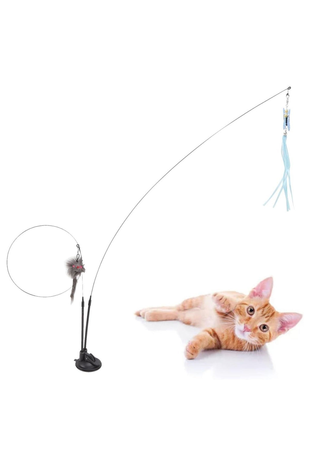 miorashop® Vantuzlu Tüylü Zilli Olta Kedi Oyuncağı 2 Oltalı