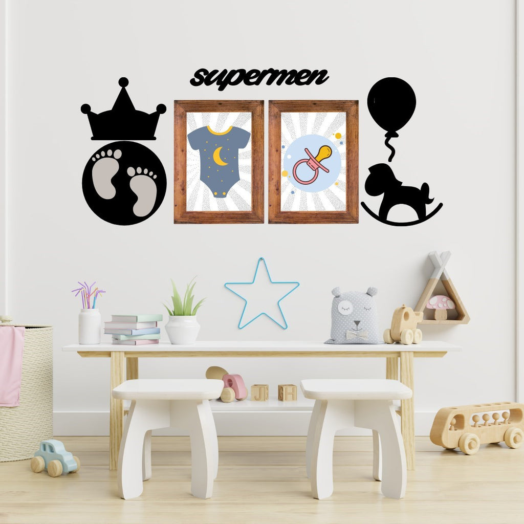 miorashop® DECO103 Supermen Dekoratif Duvar Süsü Tablo Aksesuar Ahşap Tasarım Hediye Pano Sticker Seti