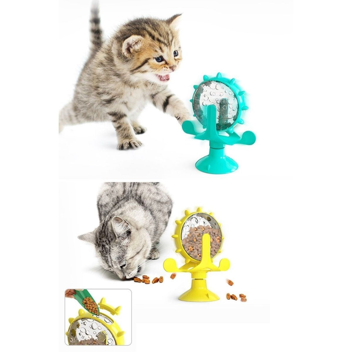 miorashop® Vantuzlu Zilli İnteraktif Dönebilen Mama Kaplı Renkli Eğlenceli Eğitici Kedi Oyuncağı