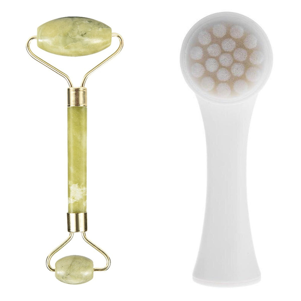 miorashop® 2li Set Çift Taraflı Cilt Temizleme Fırçası ve Yeşim Taşı Çift Taraflı Cilt Masaj Aleti