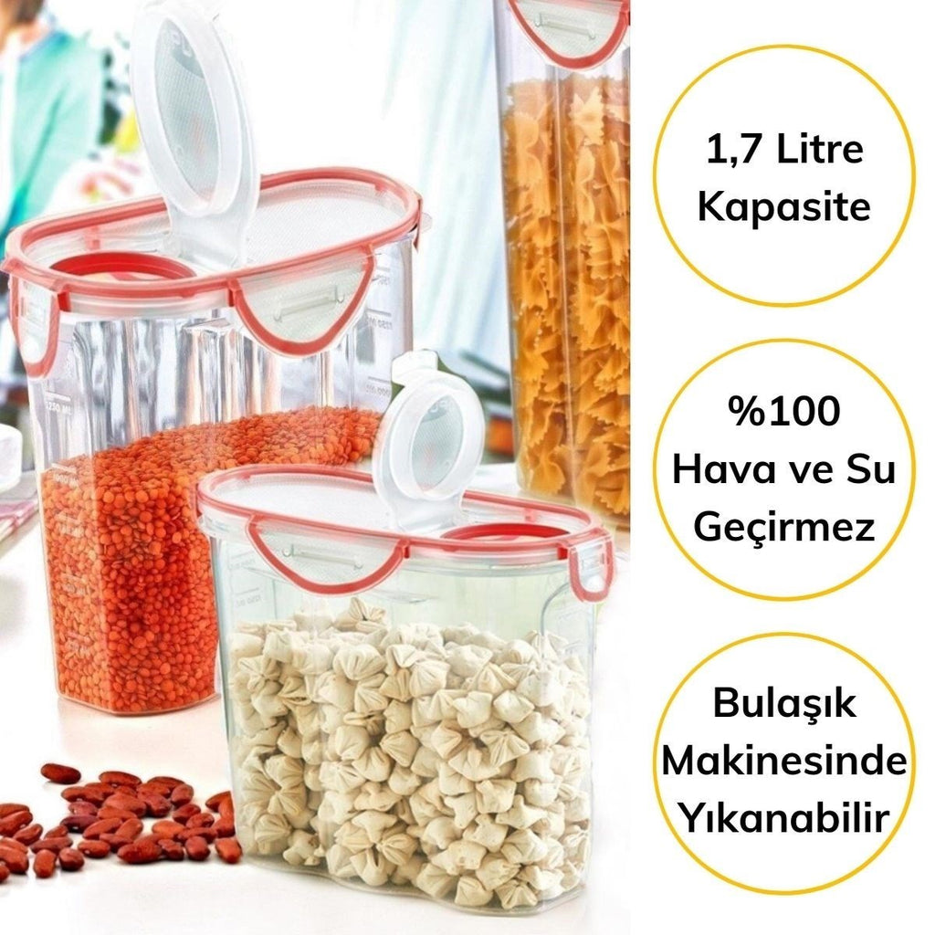 miorashop® Kilitli Kapaklı Contalı Hava,Su Sıvı Geçirmez 1,7 Litre Erzak Saklama Kabı-SA585