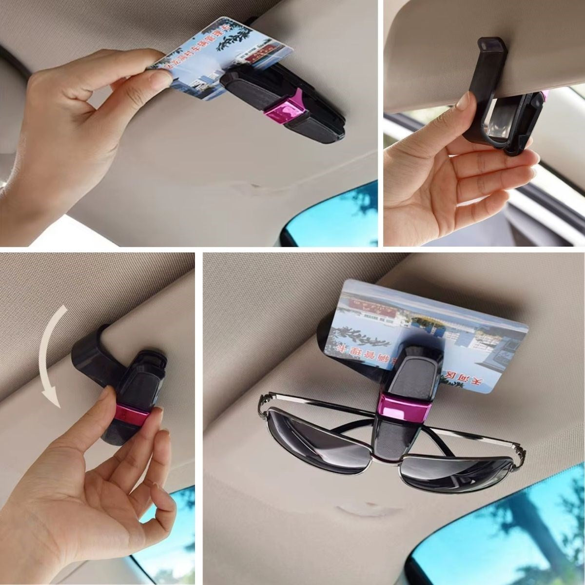 miorashop® Araç İçi Güneşliğe Takılan 2'li Gözlük,Kart,Para Takmalık Aparat