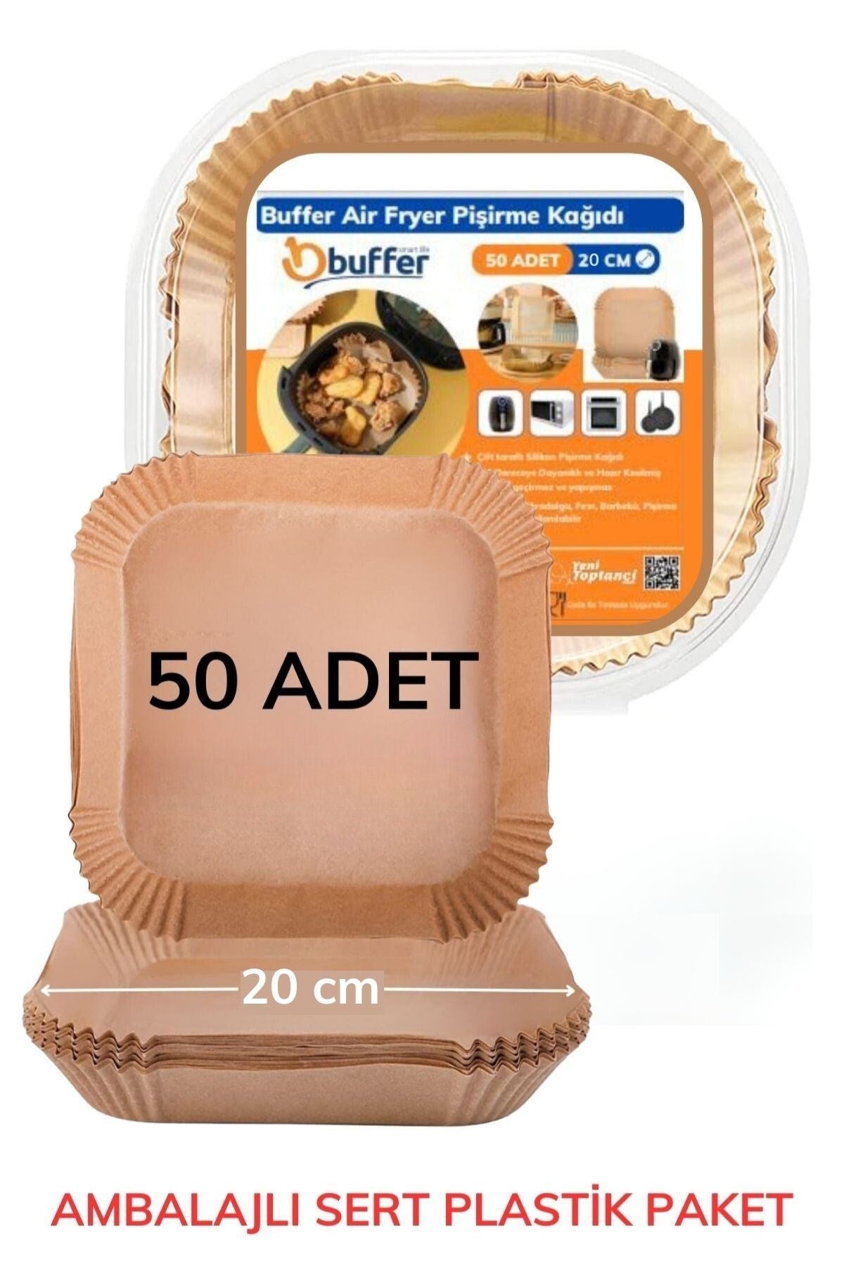 miorashop® 50 Adet Air Fryer Pişirme Kağıdı Tek Kullanımlık Yağ Geçirmez Yapışmaz Kare Tabak Model PVC