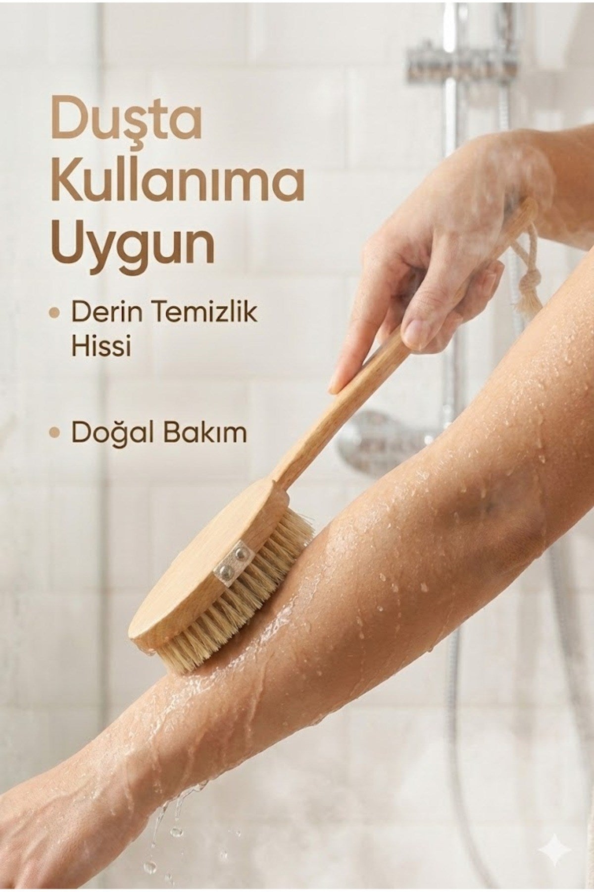 Saplı Doğal Vücut Fırçası – Sırt İçin Uzun Saplı, Kuru Fırçalama ve Masaj Etkili