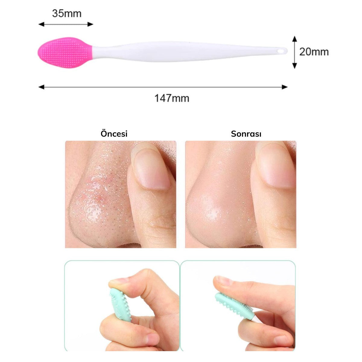 miorashop® 2 Adet Dudak Fırçası Peeling Etkili Gözenek  Siyah Nokta Temizleyici Akne Giderici Çift Yönl