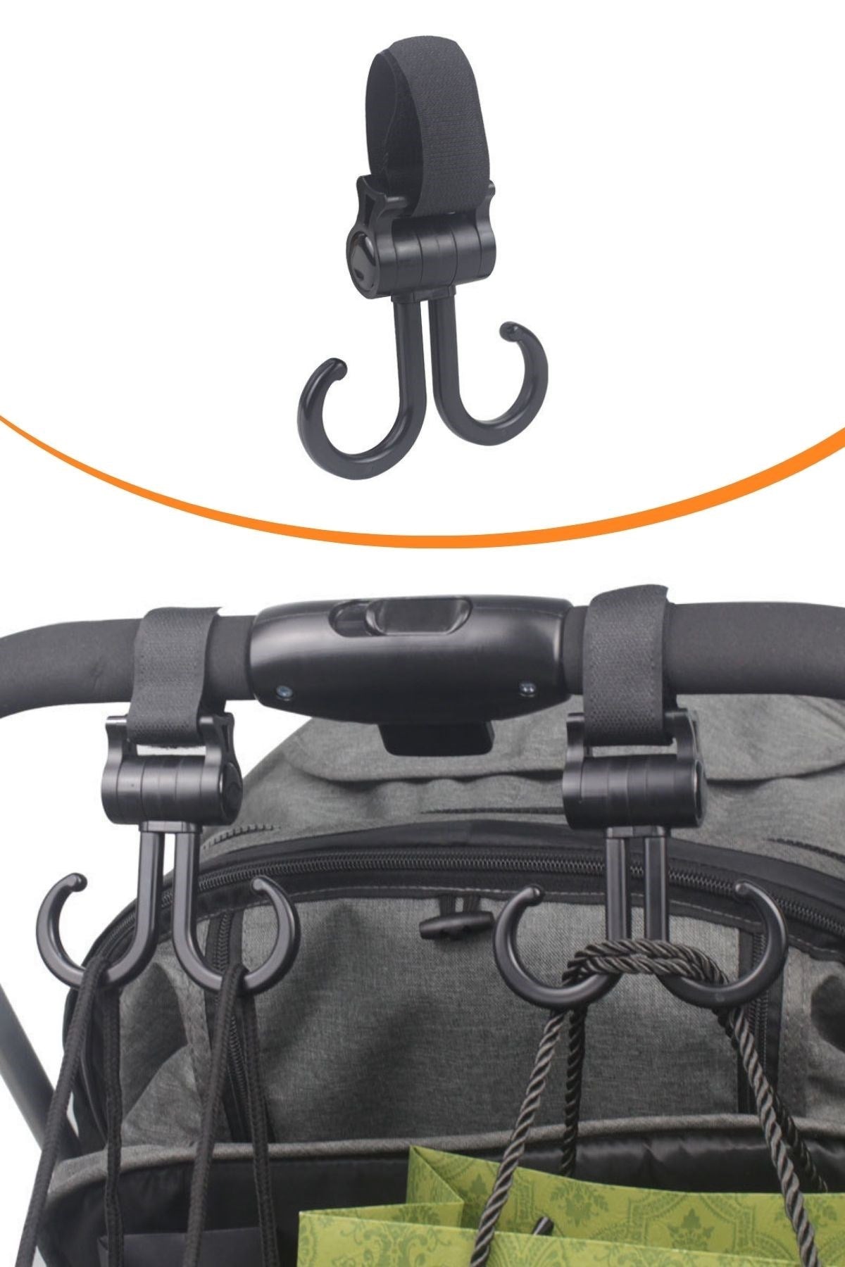 miorashop® 2li Bebek Arabasına Uyumlu Cırtlı  Eşya Taşıma Aparatı 360 Derece Dönebilen Plastik Kanca