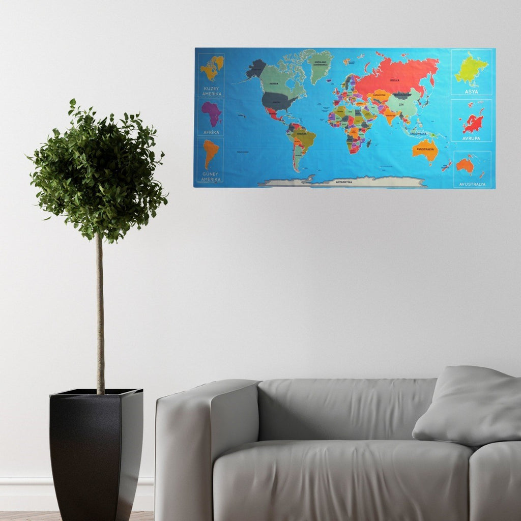miorashop® Renkli Atlas Dünya Haritası Manyetik Yapıştırıcı Gerektirmeyen Duvar Stickerı 118 CM * 56 CM