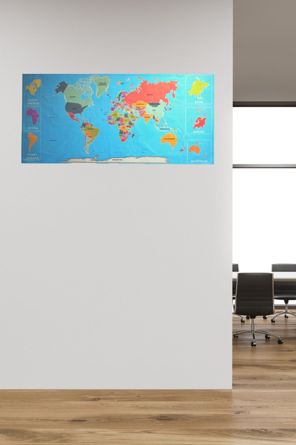 miorashop® Renkli Atlas Dünya Haritası Manyetik Yapıştırıcı Gerektirmeyen Duvar Stickerı 118 CM * 56 CM