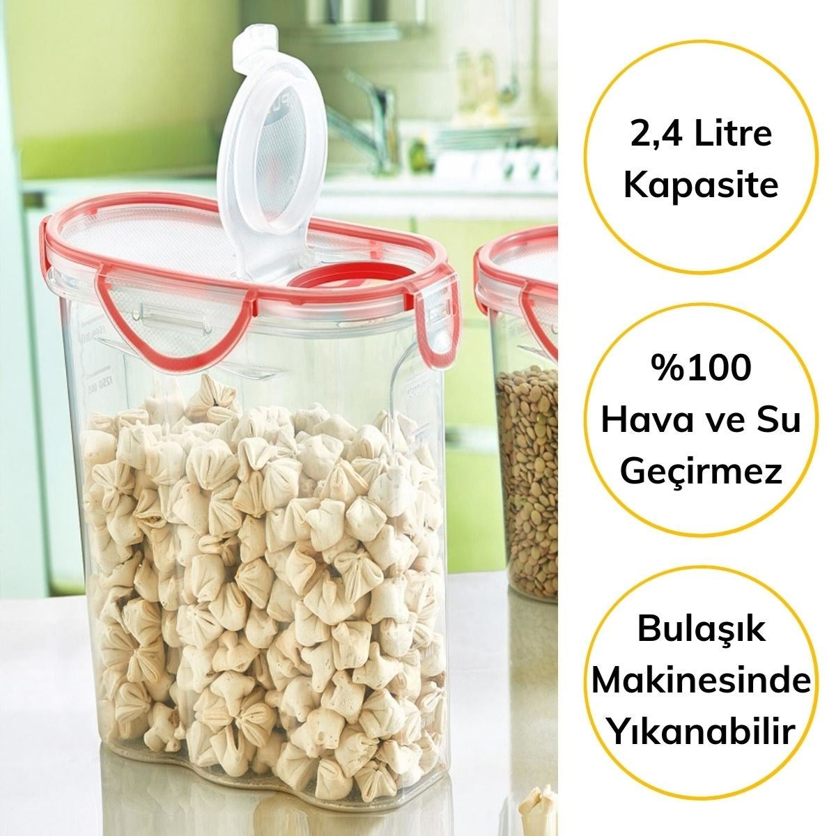 miorashop® Kilitli Kapaklı Contalı Hava,Su Sıvı Geçirmez 2,4 Litre Erzak Saklama Kabı-SA590