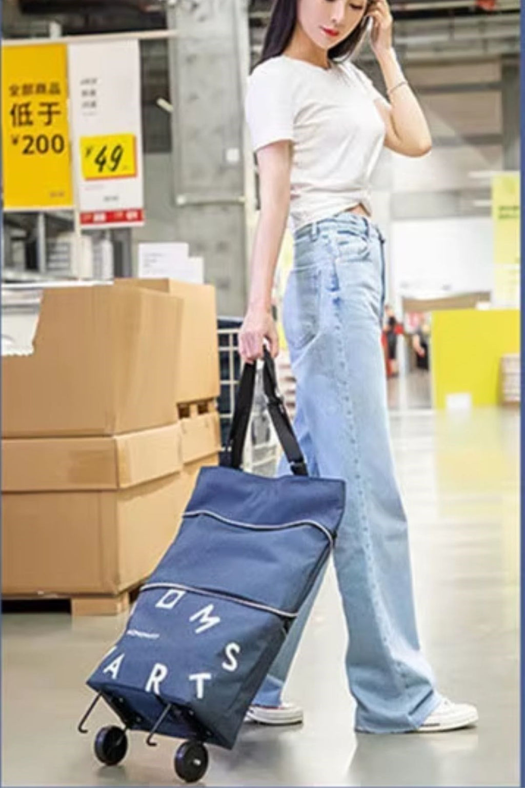 mioarashop® Katlanabilir Tekerlekli Market Çantası,Çok Amaçlı Pazar Arabası,Portatif Alışveriş Bez Torbası