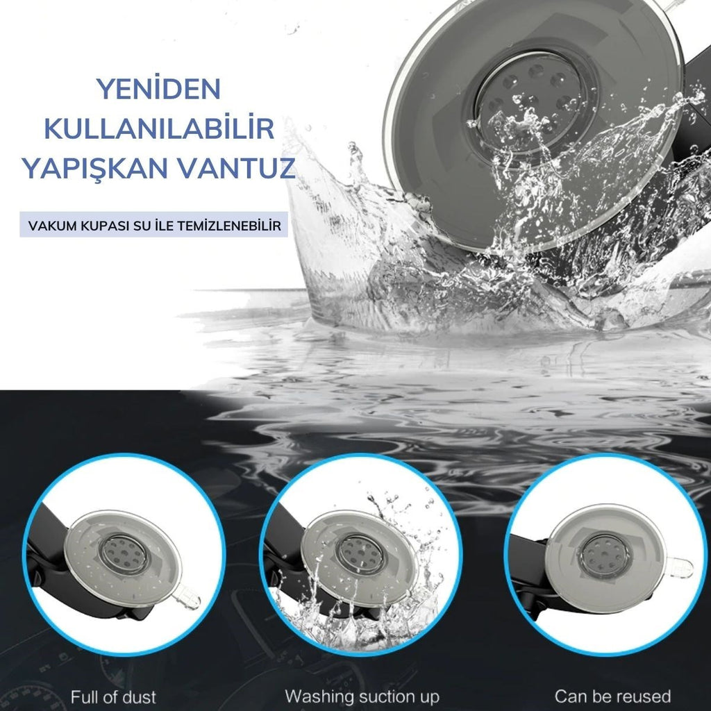 miorashop® 360 Derece Dönen Torpido Üstü Uzunluk Ayarlamalı Vantuzlu Teleskopik Araç Telefon Tutucu