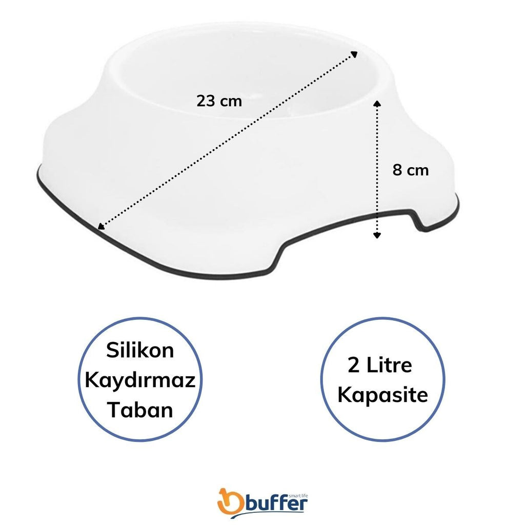 miorashop® Silikon Kaydırmaz Taban Plastik Kedi ve Köpek Mama ve Su Kabı 2 L