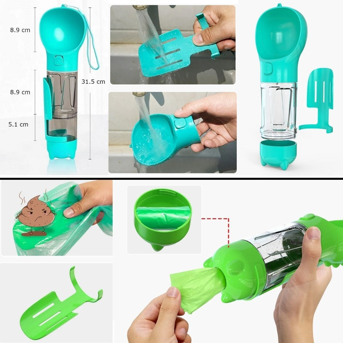 miorashop® Taşınabilir Hazneli Mama Kaplı ,Kaka Poşetli Kedi,Köpek Suluğu-300ml