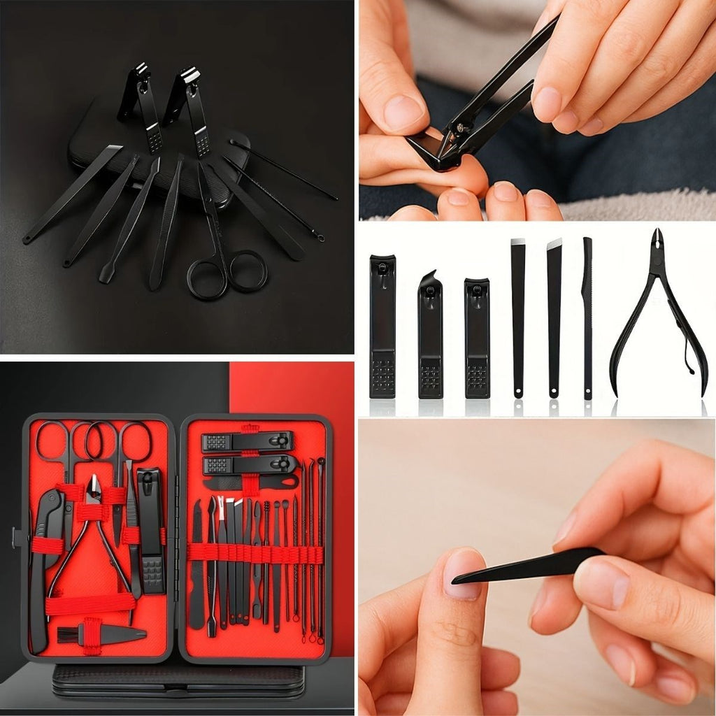 miorashop® 24 Parça Kendiliğinden Deri Çantalı Seyahat Tipi Manikür Pedikür Seti