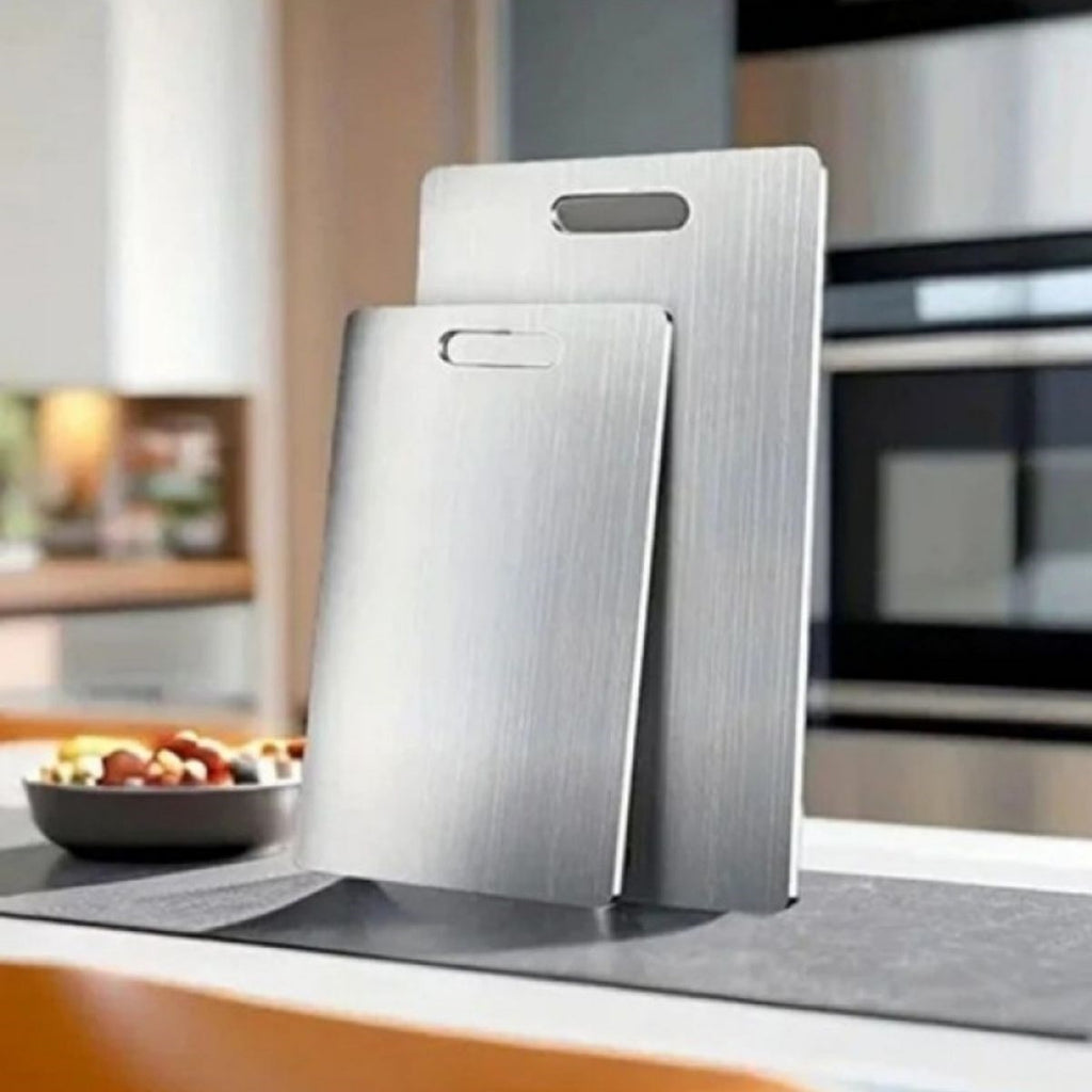 miorashop® 2 Boy Paslanmaz Çelik Leke Tutmaz,Kırılmaz,Antibakteriyel,Elde ve Bulaşık Makinesinde Yıkanabilen Meyve,Sebze,Et,Tavuk Kesim Panosu