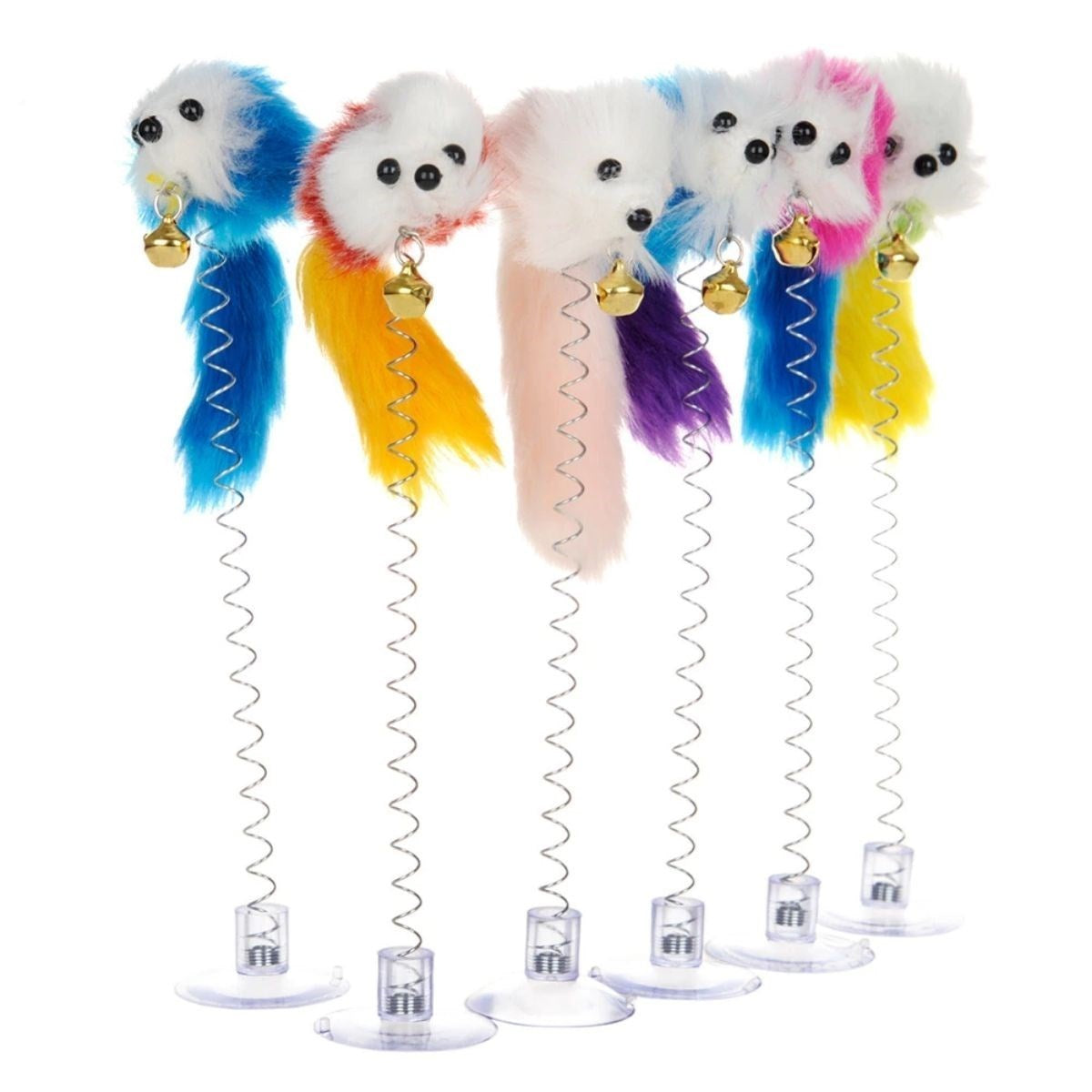 miorashop® 2li Vantuzlu Fareli Tüylü Hareketli Çanlı ve Esneyen Eğlenceli Peluş Kedi Oyuncağı