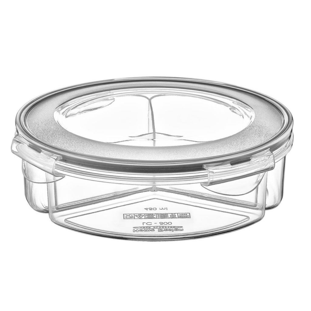 miorashop® 3 Bölmeli Sızdırmaz Contalı Kilitli Kapaklı 1,35 Litre yuvarlak Erzak Saklama Kabı LC-500