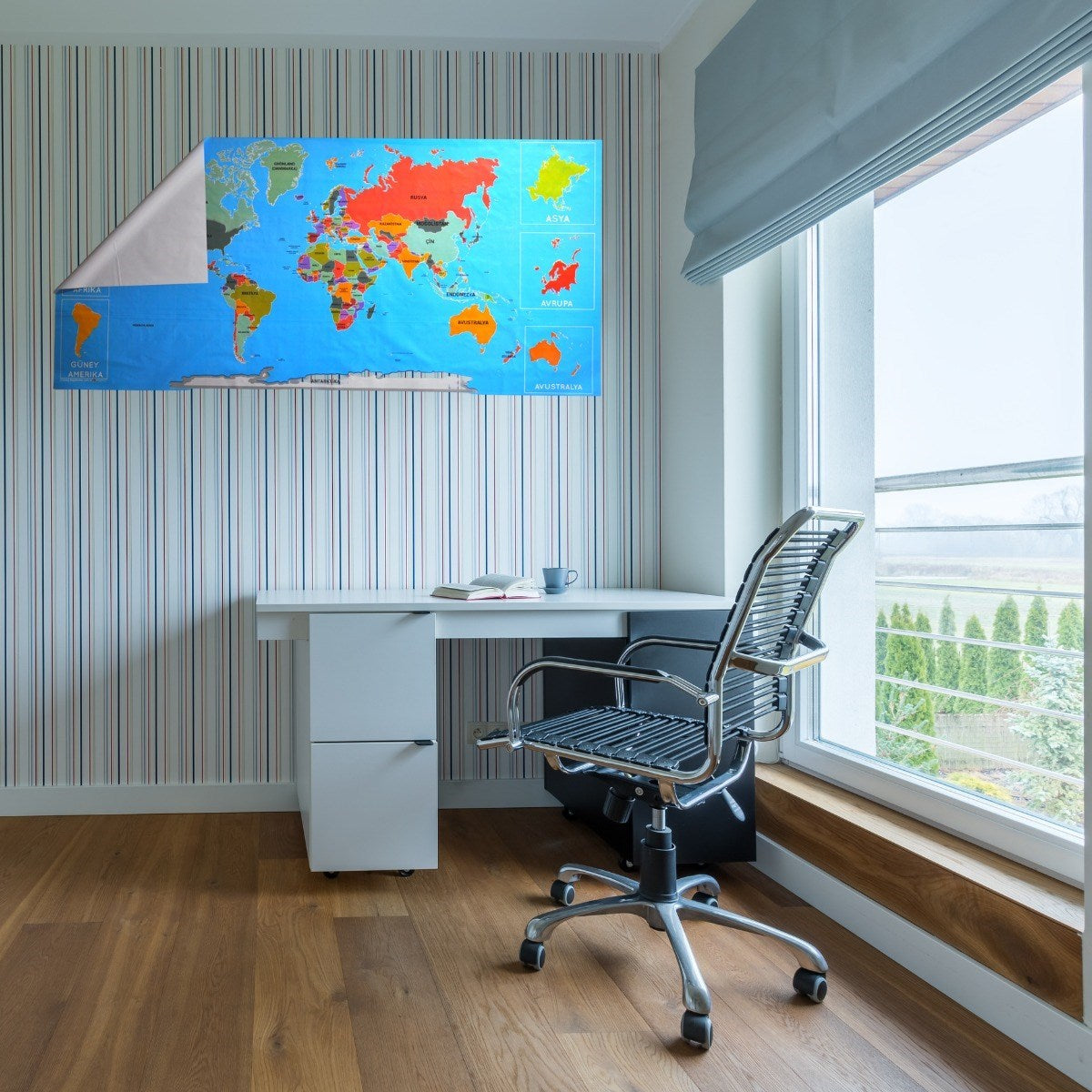 miorashop® Renkli Atlas Dünya Haritası Manyetik Yapıştırıcı Gerektirmeyen Duvar Stickerı 118 CM * 56 CM