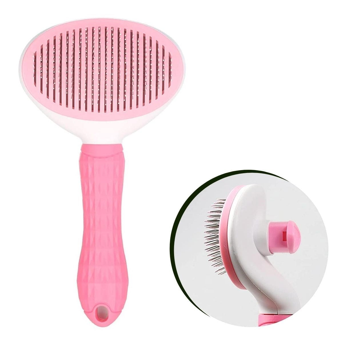 miorashop® Kedi Köpek Tüy Toplayıcı Kendini Temizleyebilen Ergonomik Saplı Evcil Hayvan Tarağı Pembe