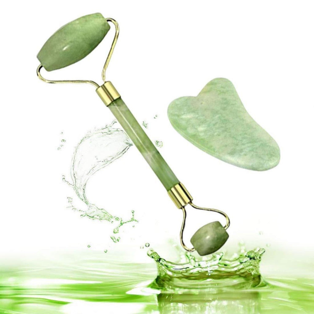 miorashop® Çift Taraflı 2li Cilt Yüz Masaj Aleti Jade Roller Yeşim  Taşı Seti