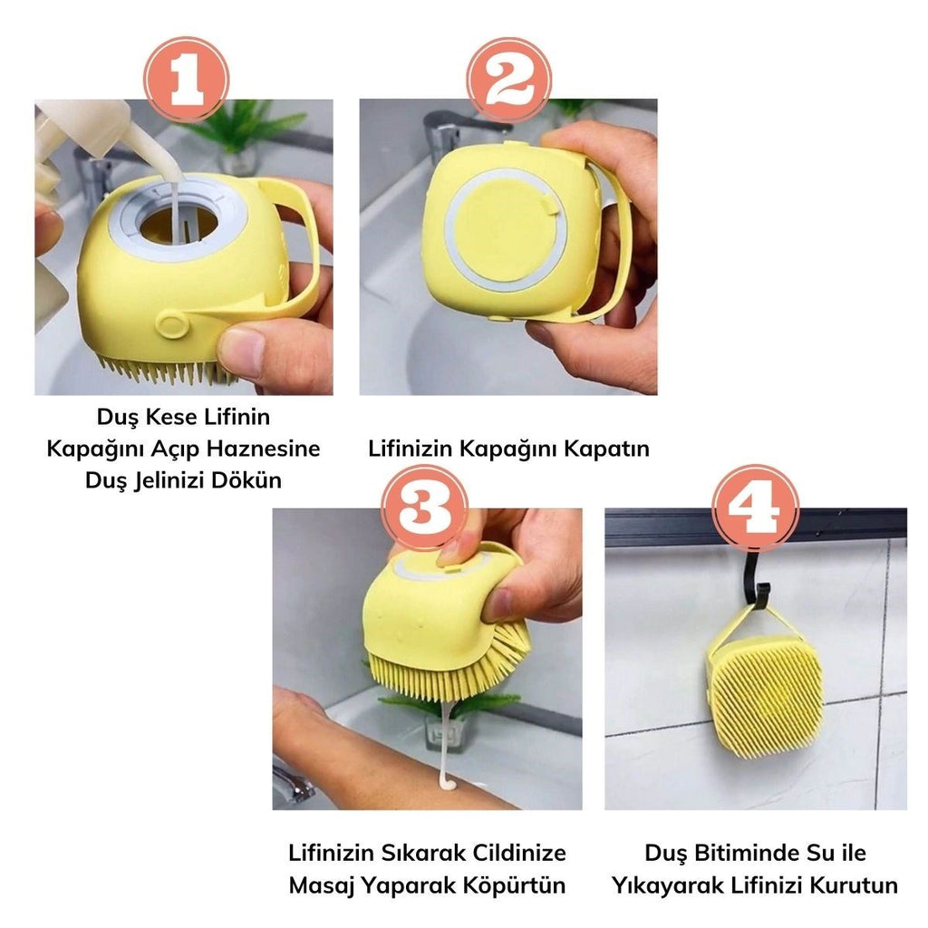 miorashop® Yumuşak Silikon Malzemeli Esnek Jel Hazneli Masaj Fonksiyonlu Etkili Banyo Duş Kese Lifi