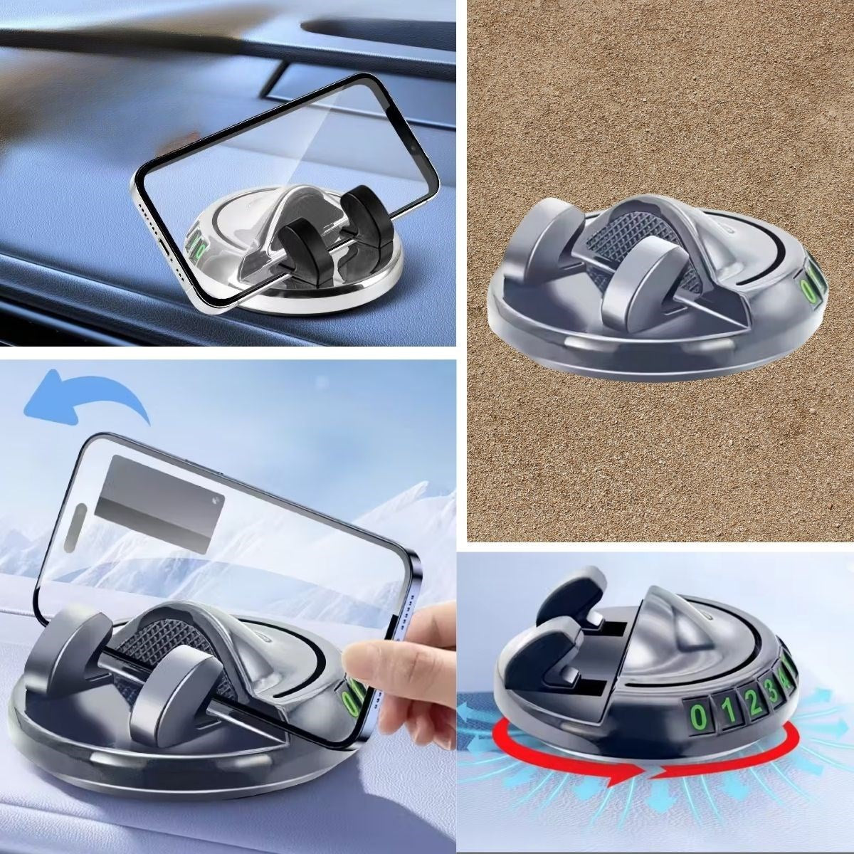 miorashop® Numaratörlü Güçlü Yapışkanlı 360 Derece Dönebilen Su Geçirmez Araç İçi Telefon Tutucu Plastik Aparat