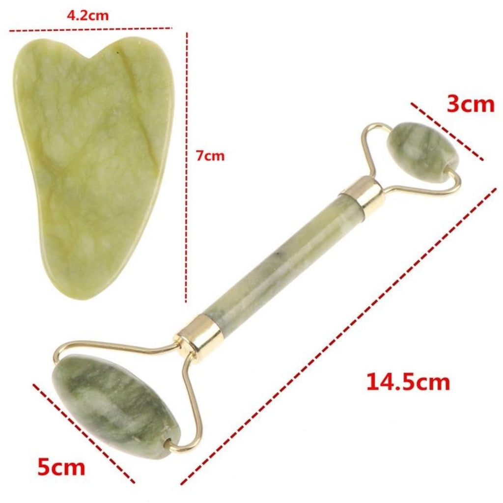 miorashop® Çift Taraflı 2li Cilt Yüz Masaj Aleti Jade Roller Yeşim  Taşı Seti