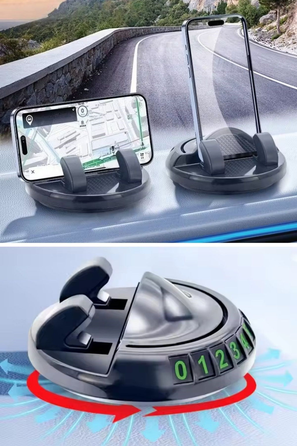 miorashop® Numaratörlü Güçlü Yapışkanlı 360 Derece Dönebilen Su Geçirmez Araç İçi Telefon Tutucu Plastik Aparat