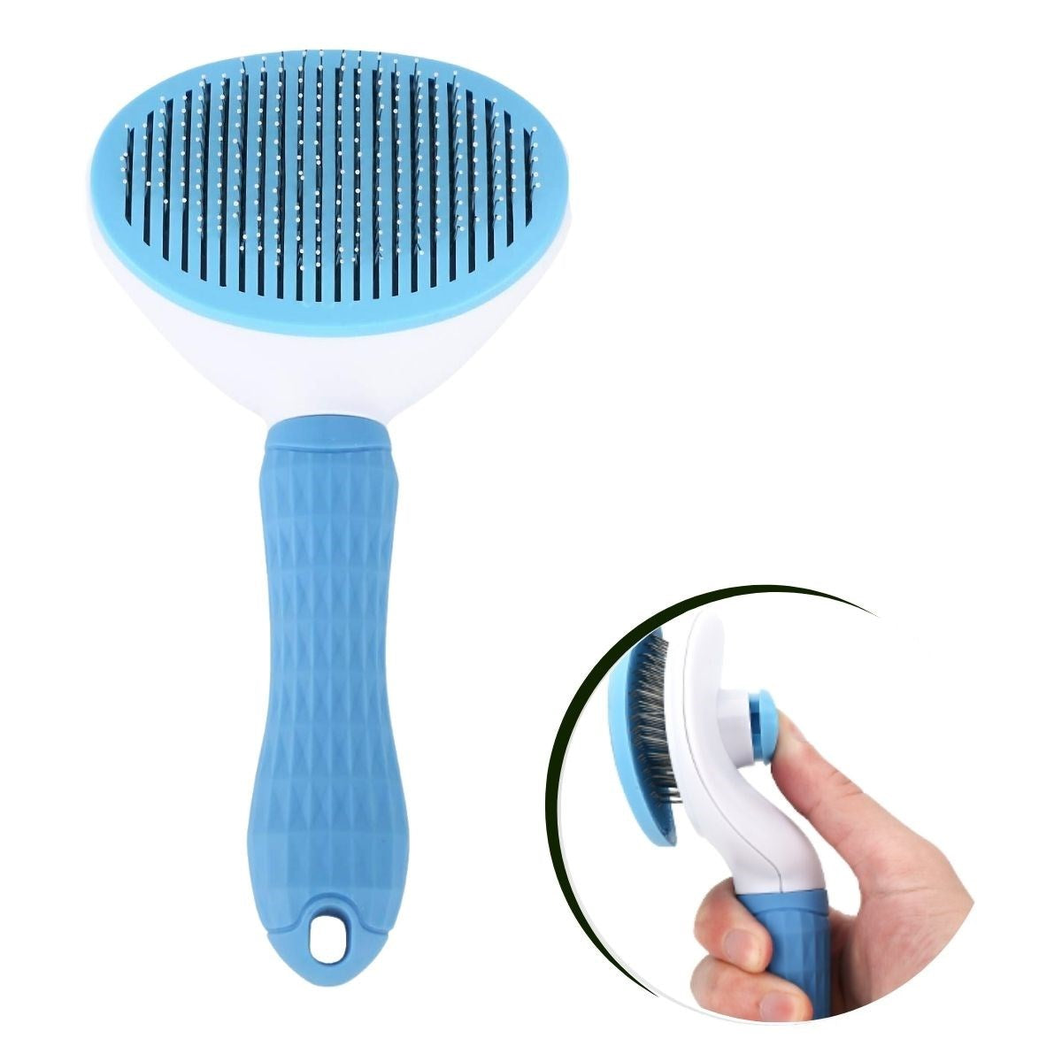 miorashop® Kedi Köpek Tüy Toplayıcı Kendini Temizleyebilen Ergonomik Saplı Evcil Hayvan Tarağı Mavi