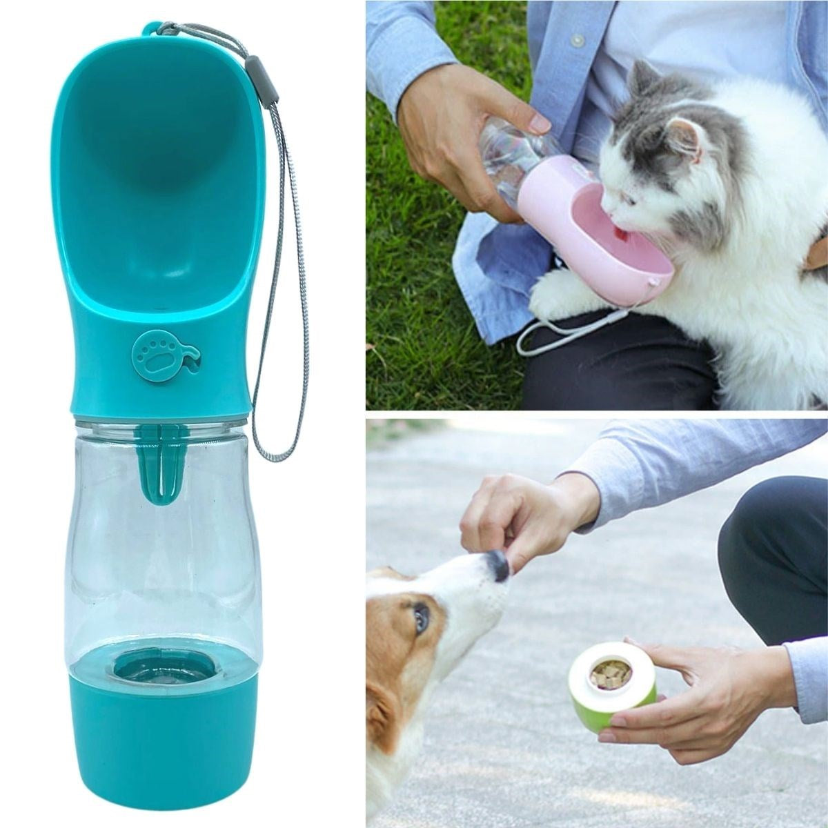 miorashop® Taşınabilir Mama Hazneli Evcil Hayvan Suluğu Seyahat Kabı Kilitlenebilen Su Sızdırmaz 380ML